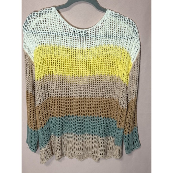 Staccato Sweaters - Stacatto Crochet Open Knit Sweater L Colorblock Beach Cover Up